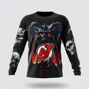 Personalized NHL New Jersey Devils Crewneck Sweatshirt Special Skull Art Design 1