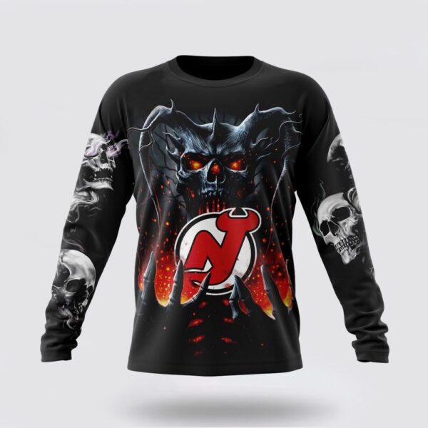 Personalized NHL New Jersey Devils Crewneck Sweatshirt Special Skull Art Design