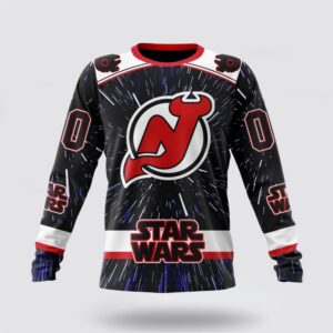 Personalized NHL New Jersey Devils Crewneck Sweatshirt X Star Wars Meteor Shower Design 1