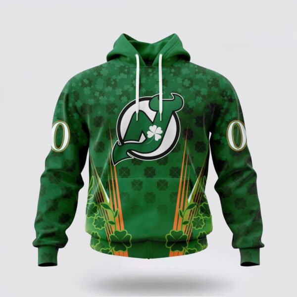 Personalized NHL New Jersey Devils Hoodie Full Green Design For St Patrick’s Day 3D Hoodie