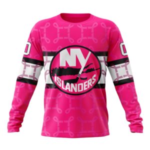 Personalized NHL New York Islanders Crewneck Sweatshirt I Pink I Can In October We Wear Pink Breast Cancer 1