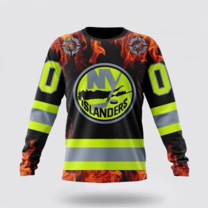 Personalized NHL New York Islanders Crewneck Sweatshirt Special Design Honoring Firefighters 1