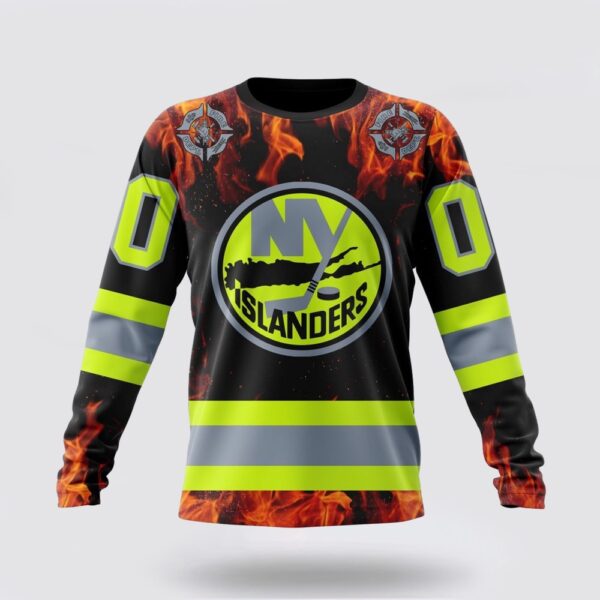 Personalized NHL New York Islanders Crewneck Sweatshirt Special Design Honoring Firefighters