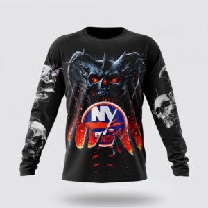 Personalized NHL New York Islanders Crewneck Sweatshirt Special Skull Art Design 1