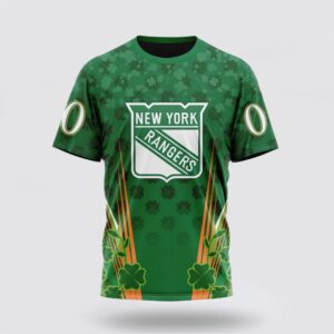 Personalized NHL New York Rangers 3D T Shirt Full Green Design For St Patricks Day Unisex Tshirt 1