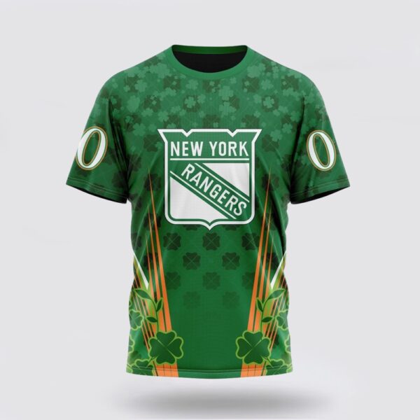 Personalized NHL New York Rangers 3D T Shirt Full Green Design For St Patrick’s Day Unisex Tshirt