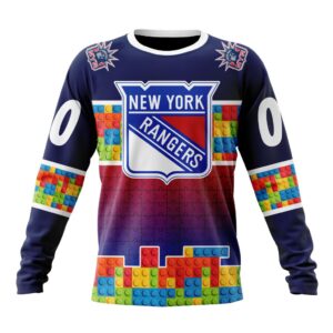 Personalized NHL New York Rangers Crewneck Sweatshirt Autism Awareness Design 1