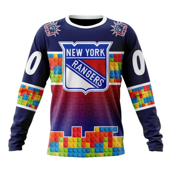 Personalized NHL New York Rangers Crewneck Sweatshirt Autism Awareness Design