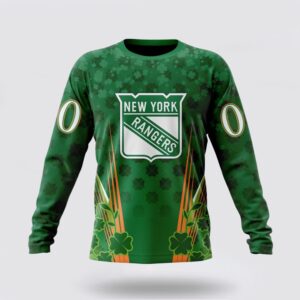 Personalized NHL New York Rangers Crewneck Sweatshirt Full Green Design For St Patricks Day 1
