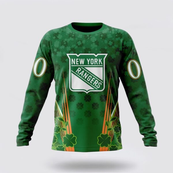 Personalized NHL New York Rangers Crewneck Sweatshirt Full Green Design For St Patrick’s Day