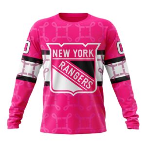 Personalized NHL New York Rangers Crewneck Sweatshirt I Pink I Can In October We Wear Pink Breast Cancer 1