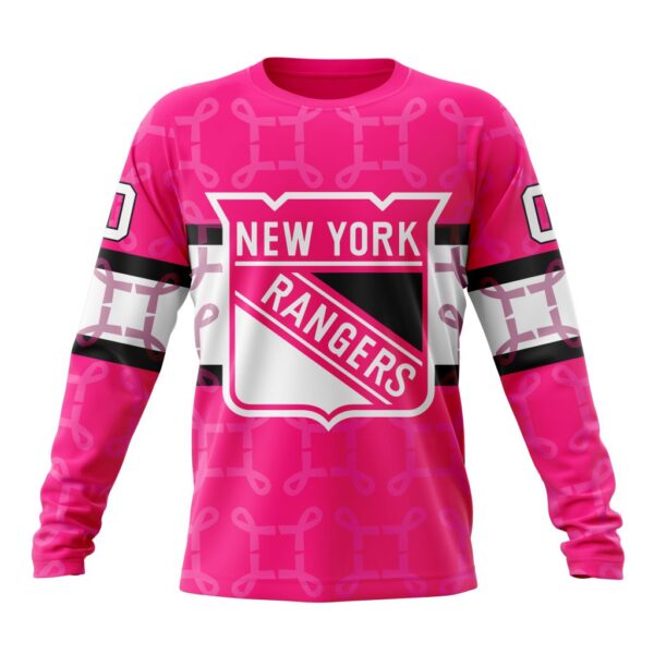 Personalized NHL New York Rangers Crewneck Sweatshirt I Pink I Can In October We Wear Pink Breast Cancer