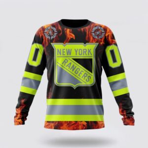 Personalized NHL New York Rangers Crewneck Sweatshirt Special Design Honoring Firefighters 1