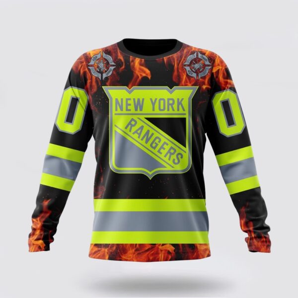Personalized NHL New York Rangers Crewneck Sweatshirt Special Design Honoring Firefighters