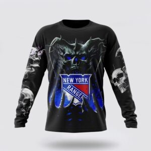 Personalized NHL New York Rangers Crewneck Sweatshirt Special Skull Art Design 1