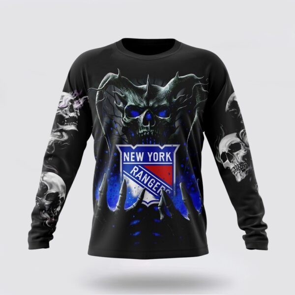 Personalized NHL New York Rangers Crewneck Sweatshirt Special Skull Art Design