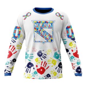 Personalized NHL New York RangersCrewneck Sweatshirt Autism Awareness Hands Design Unisex Shirt 1