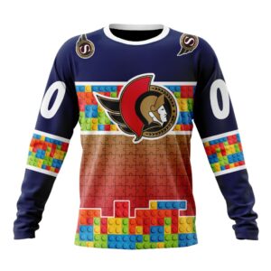 Personalized NHL Ottawa Senators Crewneck Sweatshirt Autism Awareness Design 1