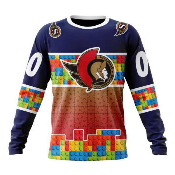 Personalized NHL Ottawa Senators Crewneck Sweatshirt Autism Awareness Design