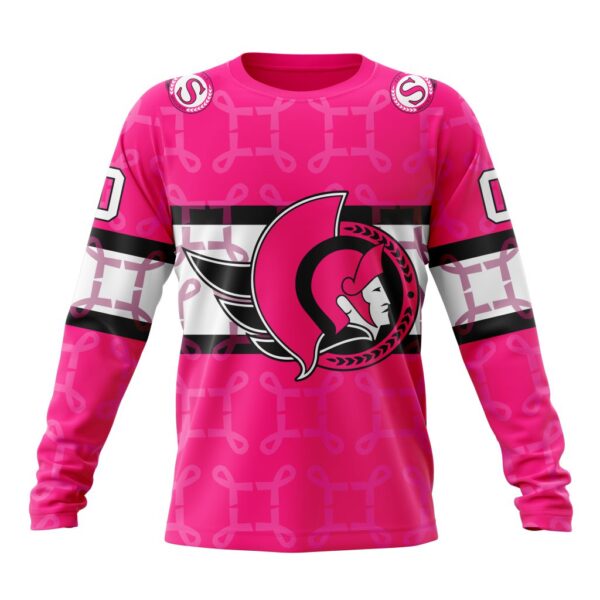 Personalized NHL Ottawa Senators Crewneck Sweatshirt I Pink I Can In October We Wear Pink Breast Cancer