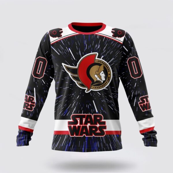 Personalized NHL Ottawa Senators Crewneck Sweatshirt X Star Wars Meteor Shower Design