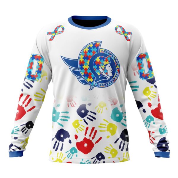Personalized NHL Ottawa SenatorsCrewneck Sweatshirt  Autism Awareness Hands Design Unisex Shirt