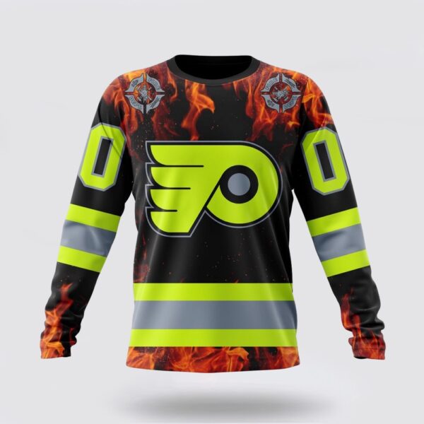 Personalized NHL Philadelphia Flyers Crewneck Sweatshirt Special Design Honoring Firefighters