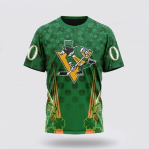 Personalized NHL Pittsburgh Penguins 3D T Shirt Full Green Design For St Patricks Day Unisex Tshirt 1