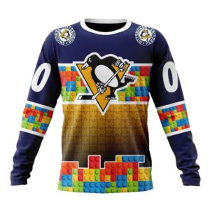 Personalized NHL Pittsburgh Penguins Crewneck Sweatshirt Autism Awareness Design 1