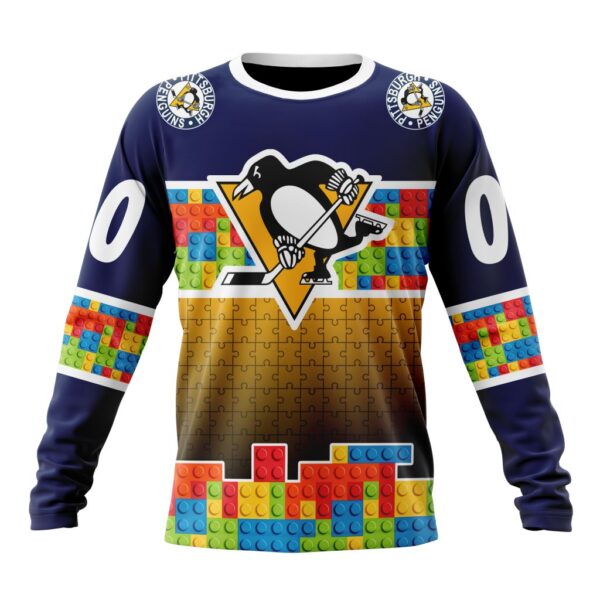 Personalized NHL Pittsburgh Penguins Crewneck Sweatshirt Autism Awareness Design