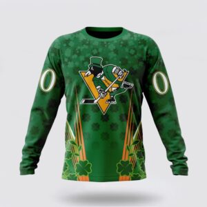 Personalized NHL Pittsburgh Penguins Crewneck Sweatshirt Full Green Design For St Patricks Day 1