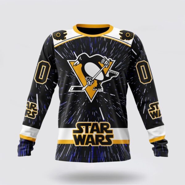 Personalized NHL Pittsburgh Penguins Crewneck Sweatshirt X Star Wars Meteor Shower Design