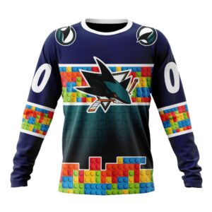 Personalized NHL San Jose Sharks Crewneck Sweatshirt Autism Awareness Design 1