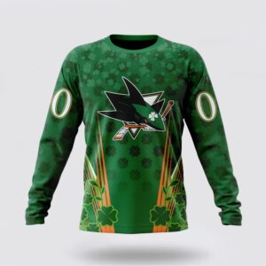 Personalized NHL San Jose Sharks Crewneck Sweatshirt Full Green Design For St Patricks Day 1