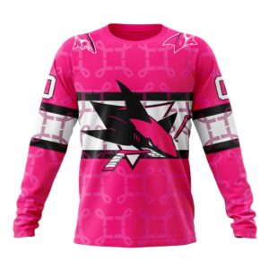Personalized NHL San Jose Sharks Crewneck Sweatshirt I Pink I Can In October We Wear Pink Breast Cancer 1