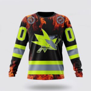 Personalized NHL San Jose Sharks Crewneck Sweatshirt Special Design Honoring Firefighters 1