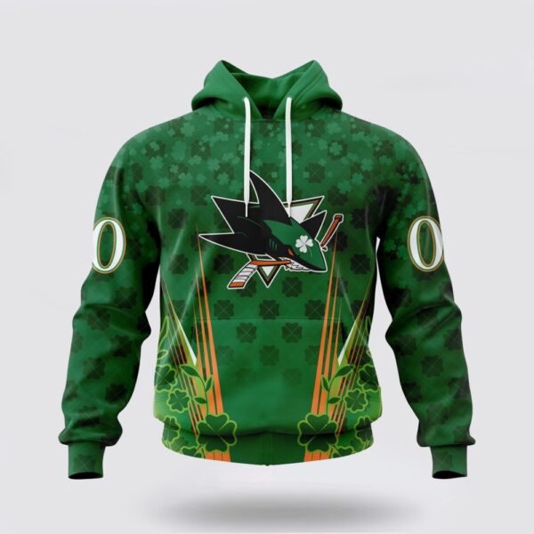 Personalized NHL San Jose Sharks Hoodie Full Green Design For St Patrick’s Day 3D Hoodie