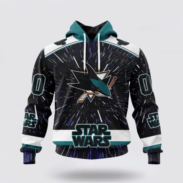 Personalized NHL San Jose Sharks Hoodie X Star Wars Meteor Shower Design 3D Hoodie