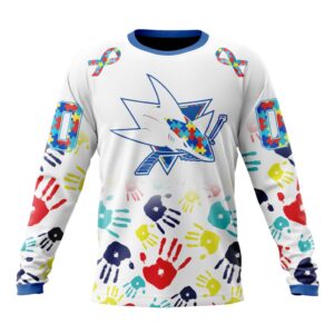 Personalized NHL San Jose SharksCrewneck Sweatshirt Autism Awareness Hands Design Unisex Shirt 1