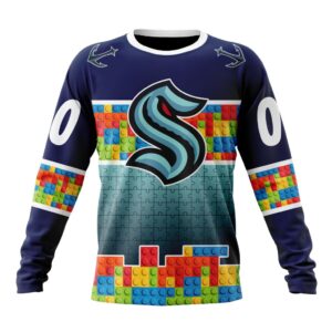 Personalized NHL Seattle Kraken Crewneck Sweatshirt Autism Awareness Design 1