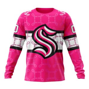 Personalized NHL Seattle Kraken Crewneck Sweatshirt I Pink I Can In October We Wear Pink Breast Cancer 1