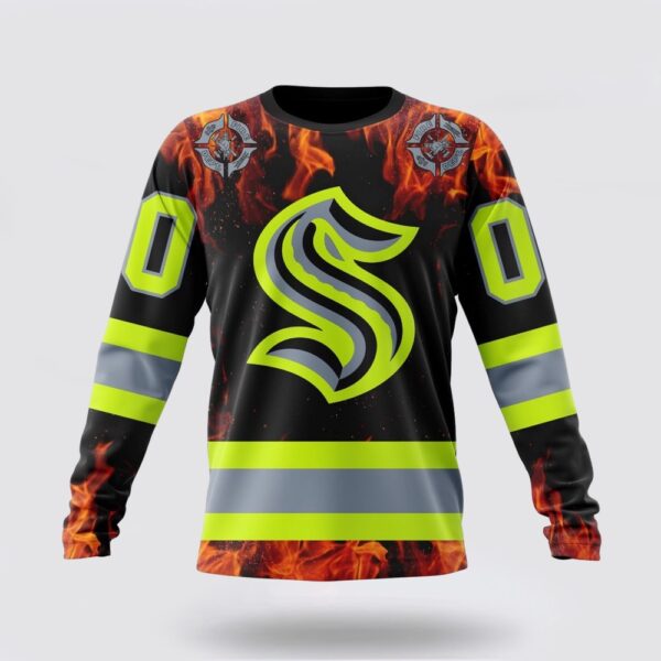 Personalized NHL Seattle Kraken Crewneck Sweatshirt Special Design Honoring Firefighters