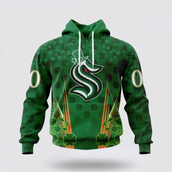 Personalized NHL Seattle Kraken Hoodie Full Green Design For St Patrick’s Day 3D Hoodie