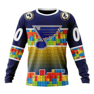 Personalized NHL St Louis Blues Crewneck Sweatshirt Autism Awareness Design 1