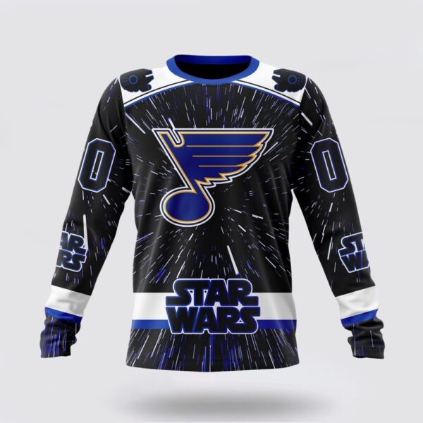 Personalized NHL St. Louis Blues Crewneck Sweatshirt X Star Wars Meteor Shower Design