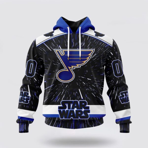 Personalized NHL St Louis Blues Hoodie X Star Wars Meteor Shower Design 3D Hoodie