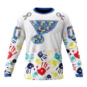 Personalized NHL St Louis BluesCrewneck Sweatshirt Autism Awareness Hands Design Unisex Shirt 1