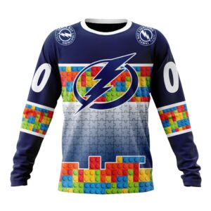 Personalized NHL Tampa Bay Lightning Crewneck Sweatshirt Autism Awareness Design 1