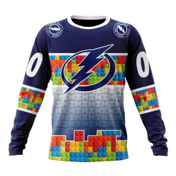 Personalized NHL Tampa Bay Lightning Crewneck Sweatshirt Autism Awareness Design