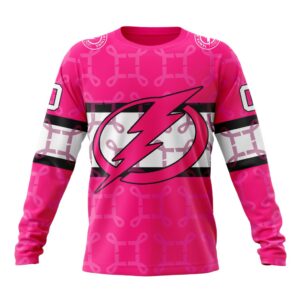 Personalized NHL Tampa Bay Lightning Crewneck Sweatshirt I Pink I Can In October We Wear Pink Breast Cancer 1